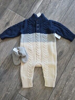 GAP Baby NWT 3-6 Months Colorblock Cableknit Sweater Romper and Booties